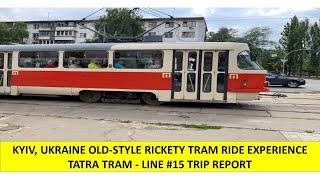 Old-Style Rickety Famous Tatra Tram Ride in Suburbs of Kyiv Ukraine - Line 15