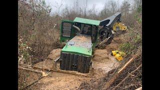 Stuck Skidder in the Swamp! Creek Deere Logging Accident Disaster Trackhoe Excavator Rescue