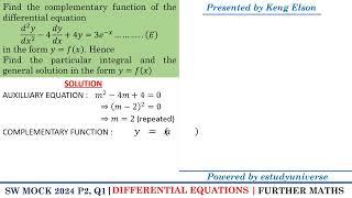 SW MOCK 2024 F.MATHS P2, Q1 | DiFFERENTIAL EQUATIONS