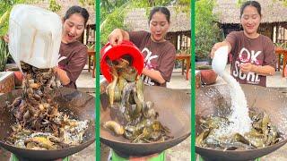 Cat fish cook Rice crab with cooking skill | Mommy Chef Sros recipe | Cooking with Sros