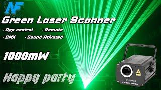 1000mW Green Laser Stage Lighting Scanner Party Show Light DJ Disco Laser Projector Lights