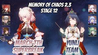 March SB w/ Himeko & Yunli x Clara Memory of Chaos Stage 12 (3 Stars) | Honkai Star Rail