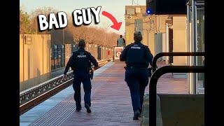 Crazy Guy on the Metro Jumps the Tracks! Police Chase Him!