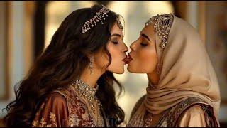 Beauty Princess and Hijab Women Sweet Kiss | Lesbians Kissing Video