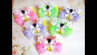 Нарядные резинки бантики пчелки из лент канзаши (часть 1)МК / hair clips ribbon kanzashi DIY