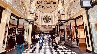 [4K] Ambient Walk in Melbourne CBD: Exploring Bourke St, Royal Arcade, Collins Ln and Degraves St