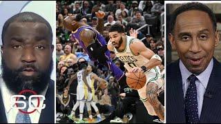 "REFS ruin the game" - ESPN breakdown LeBron injured in Lakers loss to Celtics; Warriors def Pistons