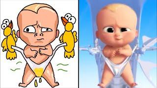 Baby boss drawing meme - cold heart (cute music video) - disney cartoon meme drawing meme