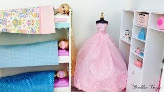 BARBIE PRINCESS DOLL HOUSEBEDROOM BUNK BEDELSA ANNA FROZEN RAPUNZELMORNING ROUTINE DRESSES