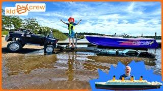 Kid's speed boat adventure with ride on truck and Lego Titanic story. Educational | Kid Crew