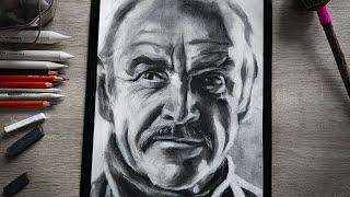 (1 Hour) No Taking ASMR Drawing of Sean Connery (Charcoal Pencils)