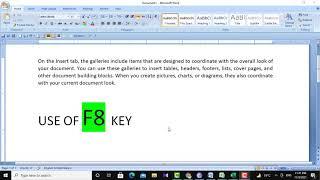 USE OF F8 KEY IN MS WORD STEP BY STEP.