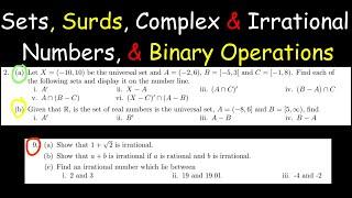 Set Theory Tutorial Sheet Solutions - Sets,Surds, Complex numbers, Irrationals & Binary Operations