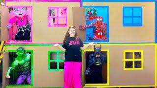 Four Colors Cardboard Houses Superheroes with Adriana and Ali
