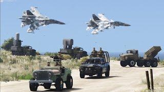 Russian Military Convoy Badly Destroyed by Ukrainian Fighter Jets & Helicopters - GTA 5