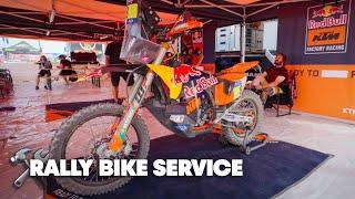 Servicing a Red Bull KTM Factory Racing Rally Bike Mid-Race