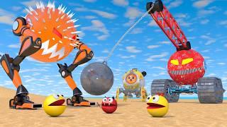 Pacman vs Robot Monsters #11 Compilation | Wrecking Ball Crane, Spider Robot, Shredder Spiky Monster