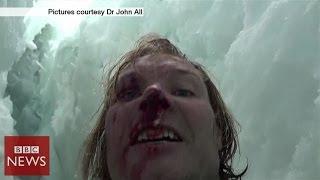 Climber films 20m crevasse fall in Himalayas - BBC News