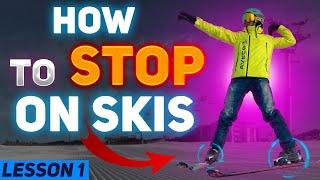 FOR 3 MINUTES!! HOW to stop on SKIS Beginner? Lesson 1 - skiing for beginners.