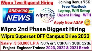 Wipro Off Campus Drive 2 Biggest Hiring 2023, 2022, 2021 Batch Project Engineer Trainee 50% Criteria