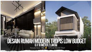 Desain rumah 6x10m 2 lantai gaya modern tropis low budget