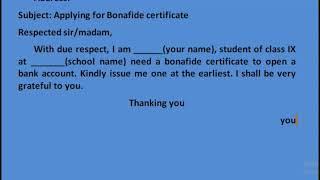 Bank account open for school student Bonafide certificate requesting letter format in engilsh