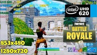 Intel UHD 620, i5 8250u | Fortnite - 720p, 480p - Low & Competitive settings