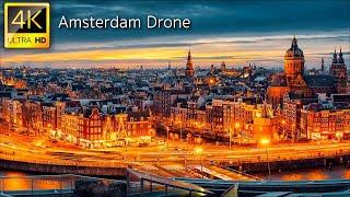 Amsterdam At Night, Drone Film From Above, A Travel Tour UHD