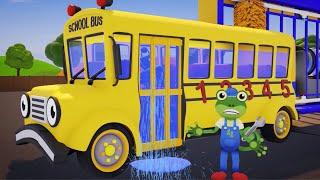 Sammy The School Bus Truck Wash Washout | Gecko's Garage | Bus Videos For Kids