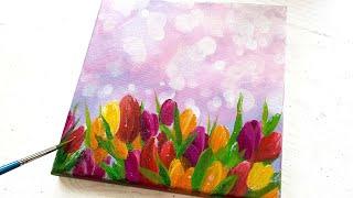 Dreamy Colorful Tulips with Bokeh Background / Flower Painting Technique for Beginner