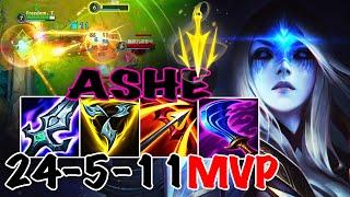 WILD RIFT ASHE ADC GAMEPLAY | 24 -5 -11 MVP | ASHE BUILD RUNES