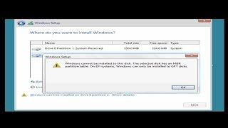 Fix The selected disk has an MBR partition table, On EFI systems