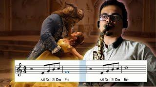 Sax Alto - A Bela e a Fera, partitura com notas.