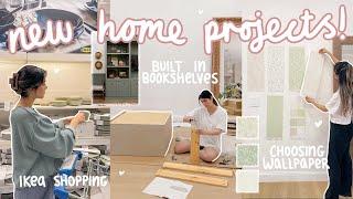 DIY BUILT IN BOOKSHELVES  ikea shop with me, building cabinets + new wallpaper!