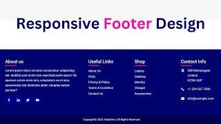 Responsive Footer Design Using HTML and CSS  Grid | Free Source Code