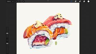 Procreate Time lapse | Food illustration - Sushi Rolls