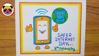 Safer Internet Day Drawing / Safer Internet Day Poster / Cyber Safety Poster Drawing