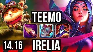 TEEMO vs IRELIA (TOP) | 14/0/3, Legendary, 6 solo kills | EUW Diamond | 14.16