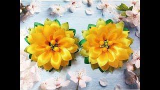 Яркие резинки банты канзаши из лент МК / hair clips ribbon kanzashi DIY