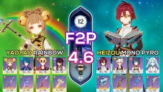 [F2P] Yaoyao Rainbow & Heizou Mono Pyro | Spiral Abyss 4.6 | Genshin Impact