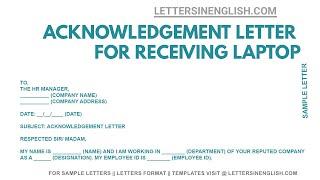 Acknowledgement Letter for Receiving a Laptop - Acknowledgement Letter Sample | Letters in English