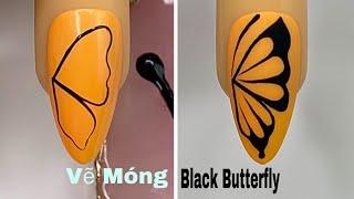 Black Butterfly Nails Art For Beginner Vẽ Bướm Đen New Nails Design  New Nails