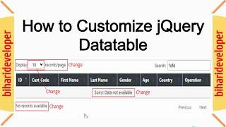 jQuery DataTable Server Side | How to Customize jQuery DataTable #biharideveloper