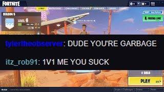 So I put Twitch in my Fortnite name, then people came to trash talk in my stream...