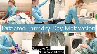 EXTREME LAUNDRY DAY MOTIVATION // HOW TO REMOVE OIL STAINS // Home with Hannah