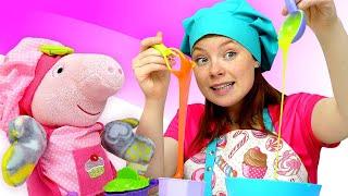 Kochen mit Peppa Wutz. Muffins und Torte. Spielzeug Video mit Irene