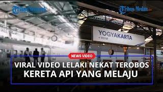 Viral Video Lelaki Nekat Terobos Kereta Api Yang Melaju Hingga Terjatuh, Petugas Sampai Panik