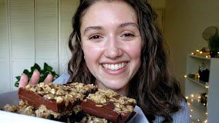 (ASMR) Easy No-Bake Dessert  Chocolate Peanut Butter Oatmeal Bars