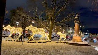 Sweden ;evening walk in Nybroplan among Christmas lights:Stockholm winter vibes