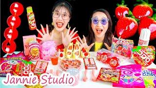 Mukbang Strawberry Ice Cream, Pink Desserts, Cotton Candy, Pocky Pink | Jannie Studio